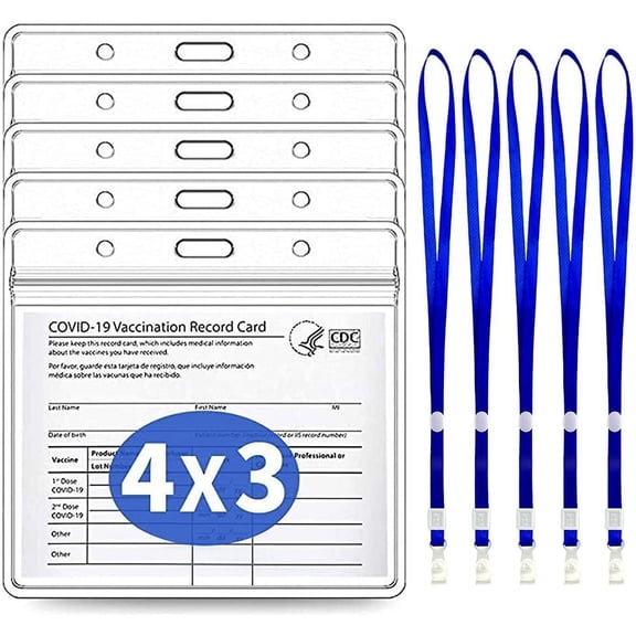 CDC Vaccination Card Protector, 4X3 inch 5pack with Lanyard,  Clear Vinyl Plastic Sleeve with Waterproof Type Resealable Zip