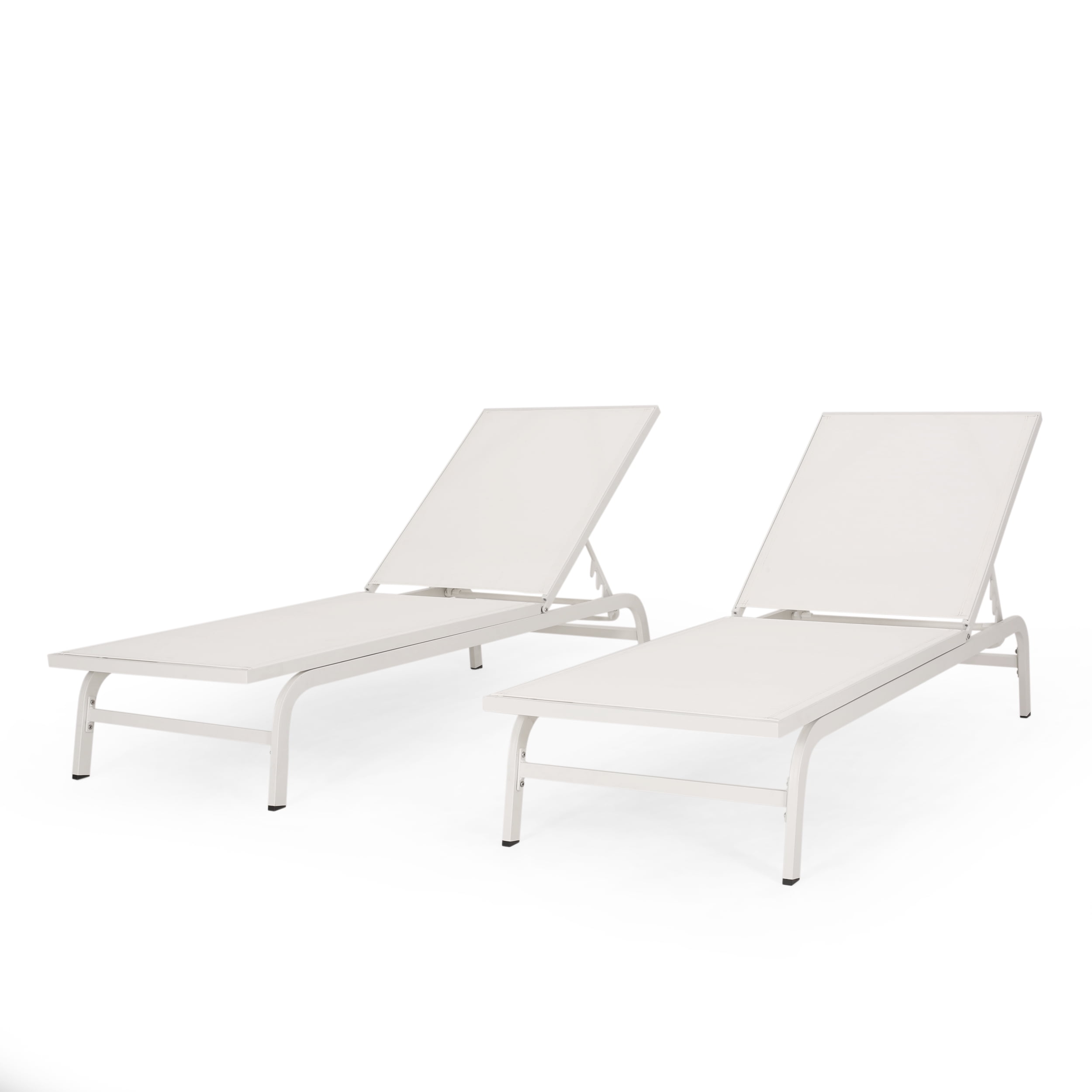 Outdoor Mesh Reclining Chair Set of 2, Adjustable Poolside Lounge Seats for Patio Garden, White