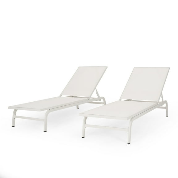 Stekar Outdoor Aluminum and Outdoor Mesh Chaise Lounge, Set of 2, White