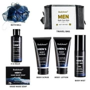 Men's Bath and Body Spa Gift Set - 7-Piece Kit with 3-in-1 Shower Gel, 2-in-1 Handmade Soap & Travel Bag - Father's Day/Birthday Gifts for Dad, Husband from Family