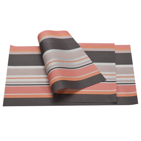 

Uxcell 450x300mm Woven Table Place Mats PVC Stripe Red Coffee 6 Pack
