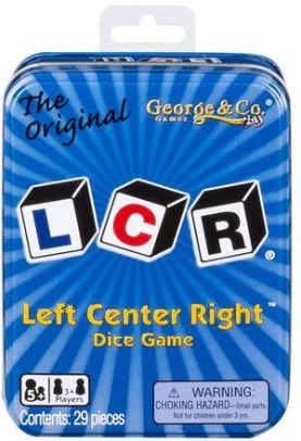 The Original LCR Left Center Right Dice Game In Blue Tin 