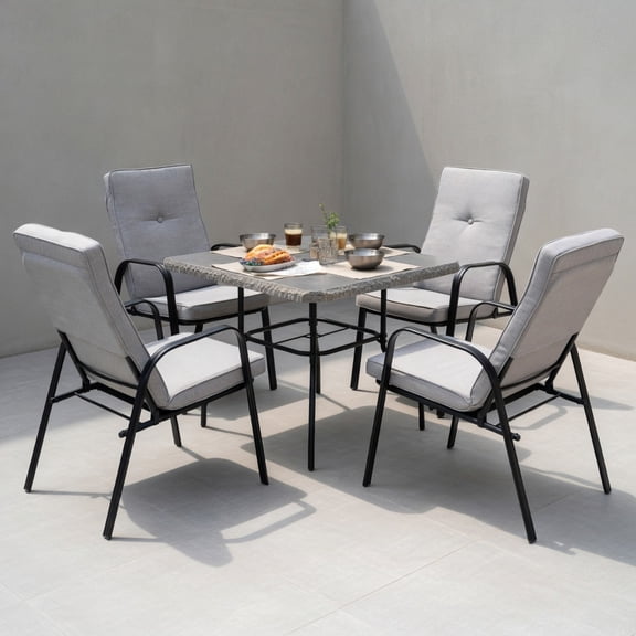 Resenkos 4 Patio Dining Stackable Chairs Set with High-Back Cushions, Outdoor Dining Chair for Outside Patio, All Weather, Porch, Garden, Poolside