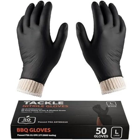 BBQ Gloves 2 Cotton Glove Liners and 50 Disposable Nitrile for Cooking Baking Grilling Washable Cotton Liners Powder Latex Free Nitrile Gloves$$Garden & Patio