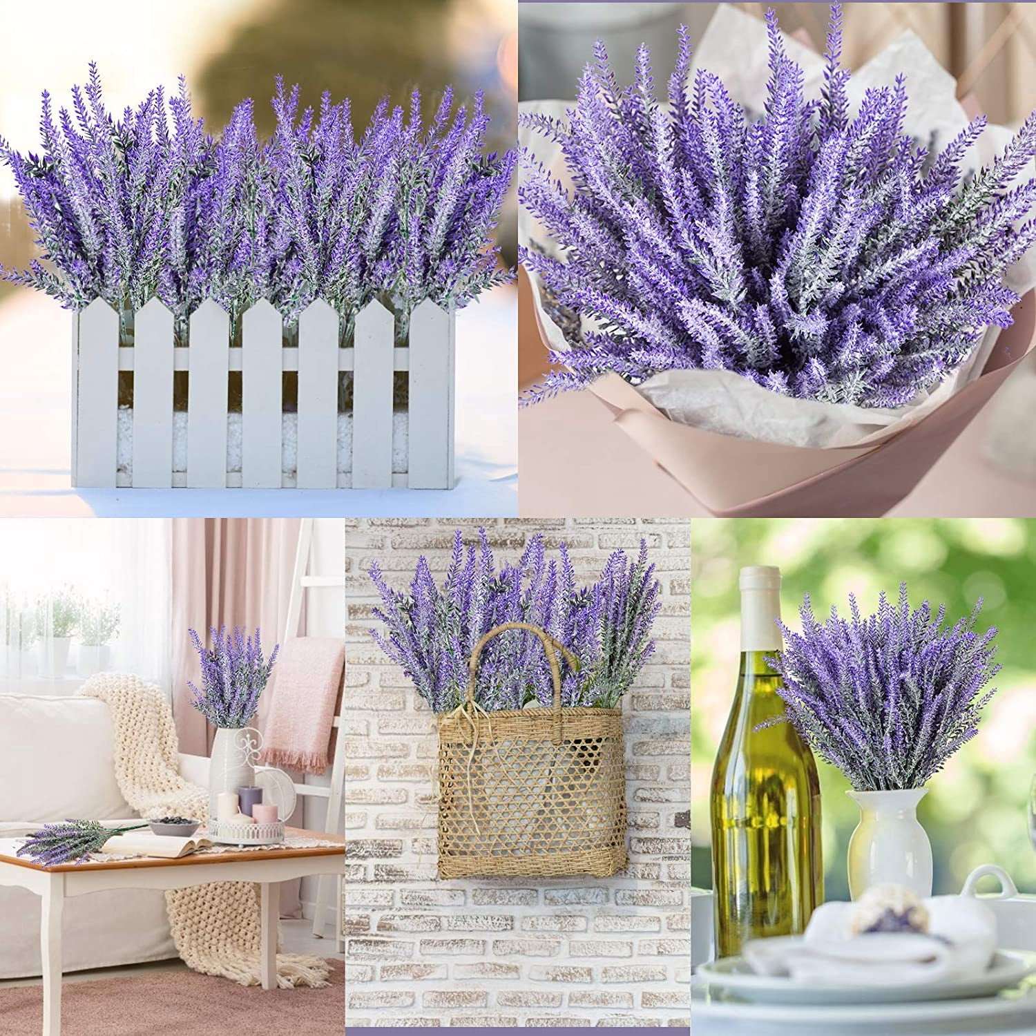 GRNSHTS  12 Bundle Artificial Flowers Fake Lavender Plant, Real Touch with Lavender Flowers Stems Bouquet for Office Wedding Garden Party Lavender Home Decor (Purple)