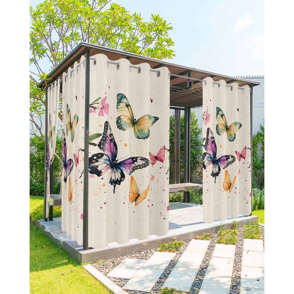 nqOlkjepod Outdoor Curtains for Patio Waterproof, Flowers Butterfly Outdoor Privacy Panels Grommet, Vintage Farmhouse Spring Floral Blackout Outside Curtains for Porch/Cabana 54"x84", 1 Panel