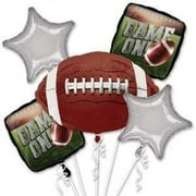 Game Time Go Fight Win Foil Football Bouquet 5pc Foil Balloon Pack, Brown Silver