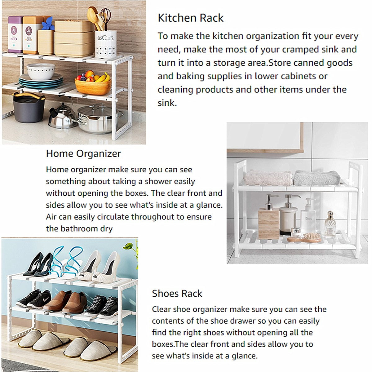 2 Layer Expandable Expandable Under Sink Storage Rack, Multi-function Kitchen  Pot Pan Organizer Cabinet Shelf Holder 