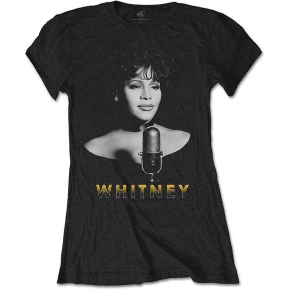 Whitney Houston Ladies T-Shirt: Black & White Photo (Large)