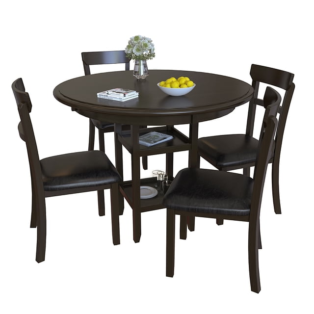 Costway Set de 5 Pièces avec Table à Manger Ronde et 4 Chaises Rembourrées