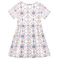 thumbnail image 2 of FORMRS Girls Short Sleeve Dress Summer Casual Round Neck A-line Beach Sundress, Sizes 2T-8T, Pink Mosaic Pattern, 2 of 8