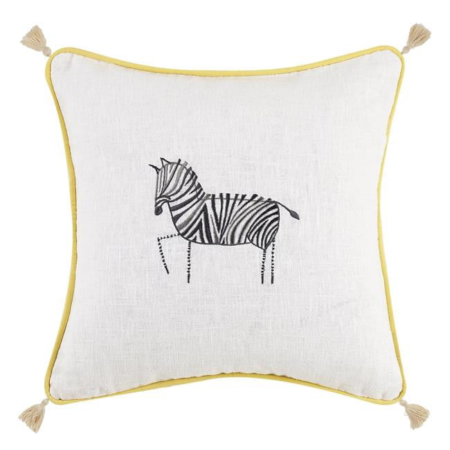 Peking Handicraft 24DN162BC24OB Zebra Oblong with Tassels Embroidered Pillow 95% Ramie 5% Cotton 
