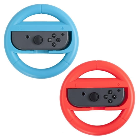 Insten 2-pc Red/Blue Joy-Con Protective Racing Steering Wheel Controller Wear Resistant Handle Grip for Nintendo
