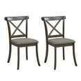 thumbnail image 2 of Dark Brown Wooden X-Back Dining Chairs (Set of 2) - Rubber Wood Kitchen Chairs, Fabric Upholstery, 20" Wide, Farmhouse Style for Dining Room, 2 of 9
