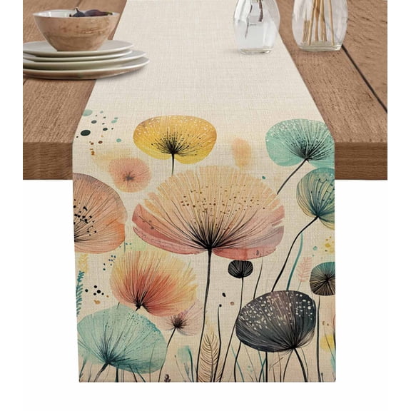 Vintage Spring Floral Table Runner Cotton Linen 90 Inch Holiday Dresser Scarves, Summer Botanical Abstract Art Rustic Tablerunner for Kitchen Coffee Dining Bedroom Dinner Scarf Décor 13''x90''