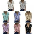 thumbnail image 2 of Wisremt Womens Summer V Neck Lace Trim Star Printed Short Sleeve Tops Casual Loose Blouse T Shirts, 2 of 12