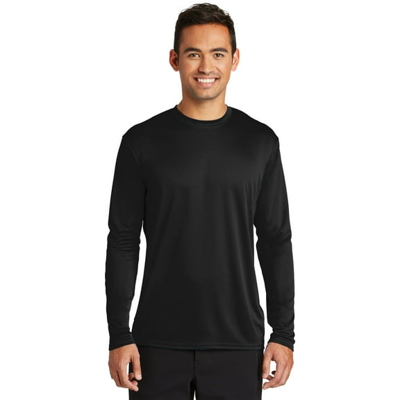 Port Co Adult Male Men Plain Long Sleeves T-Shirt Jet Black X-Large