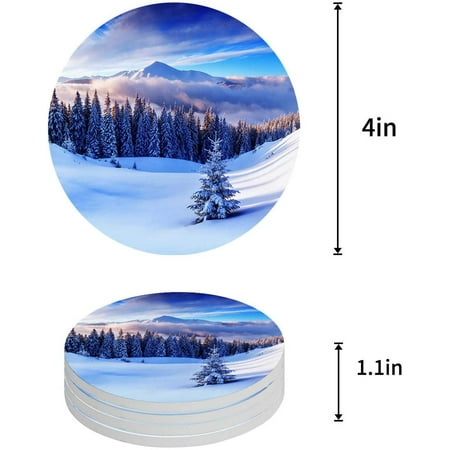 

ZHANZZK Snowfield Forest Set of 4 Round Coaster for Drinks Absorbent Ceramic Stone Coasters Cup Mat with Cork Base for Home Kitchen Room Coffee Table Bar Decor