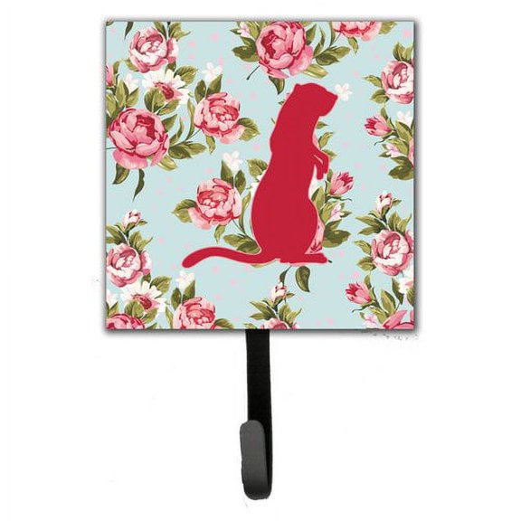 Caroline's Treasures BB1118-RS-BU-SH4 Meerkat Shabby Chic Blue Roses Leash or Key Holder, Blue, Single Hook, multicolor
