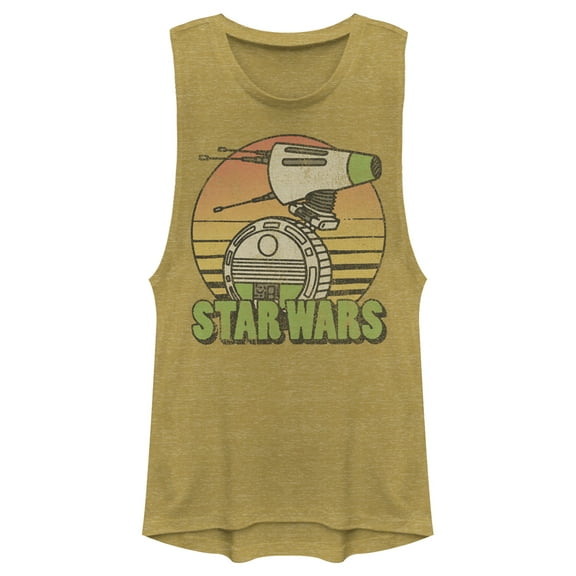 Junior's Star Wars: The Rise of Skywalker Retro D-0 Sunset Festival Muscle Graphic Tee Gold Heather X Small