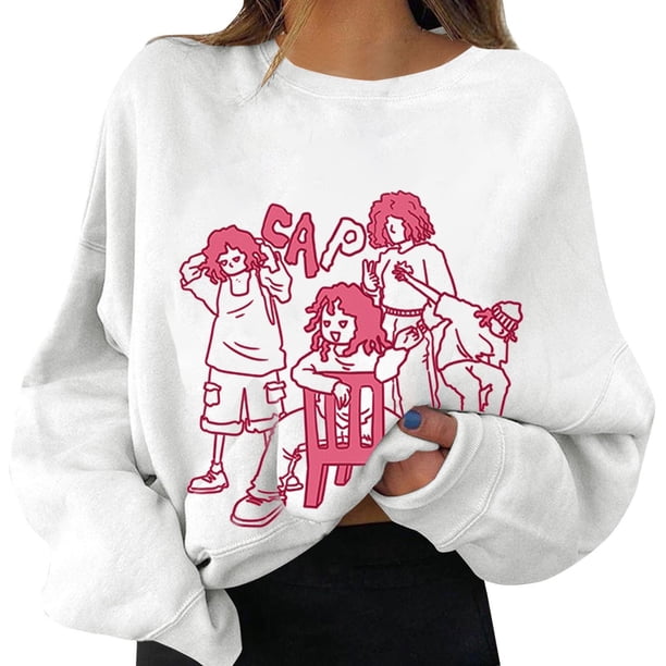 Gibobby Sudadera con forro polar Mujer Camisa deportiva con cuello estampado para mujer, ajustado con cuello redondo, camisa deportiva informal de manga larga, Top holgado (Blanco, L)