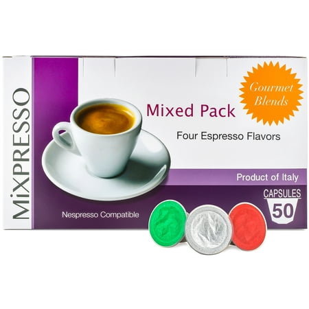 Mixpresso Nespresso Compatible Coffee Capsules Variety Pack, Ricco, Lungo, Classe and Ristretto Espresso Blends, 50