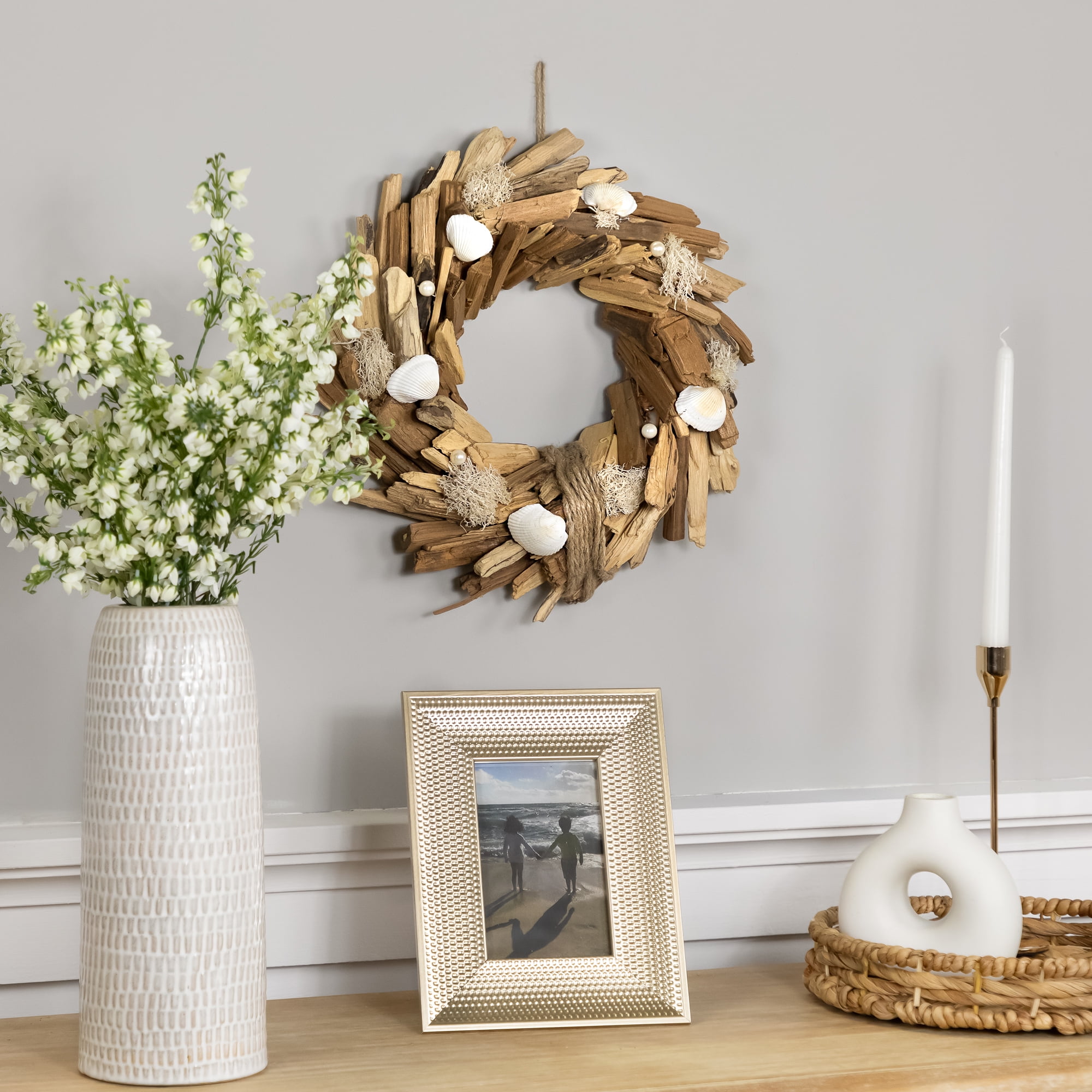 Northlight Natural Driftwood and Seashell Artificial Wreath - 14