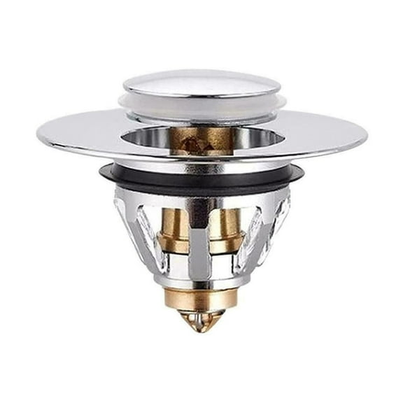Wovilon Universal Bathroom Sink Stopper - Bounce Wash Basin Drain Filter With Anti-Clogging Strainer, Stainless Steel Up Drain Stopper, Bullet Core Push Type Sink Stopper, Brushed Nickel