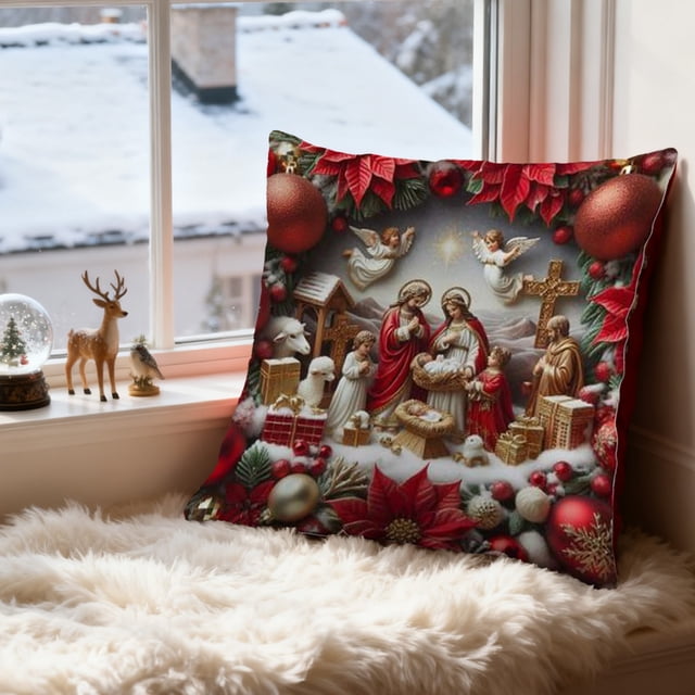 xihome Funda de cojn navideña roja estampada, cuadrada, de terciopelo, corta, decorativa, para sof, cama, sala de estar, decoracin navideña del hogar, 45x45 cm