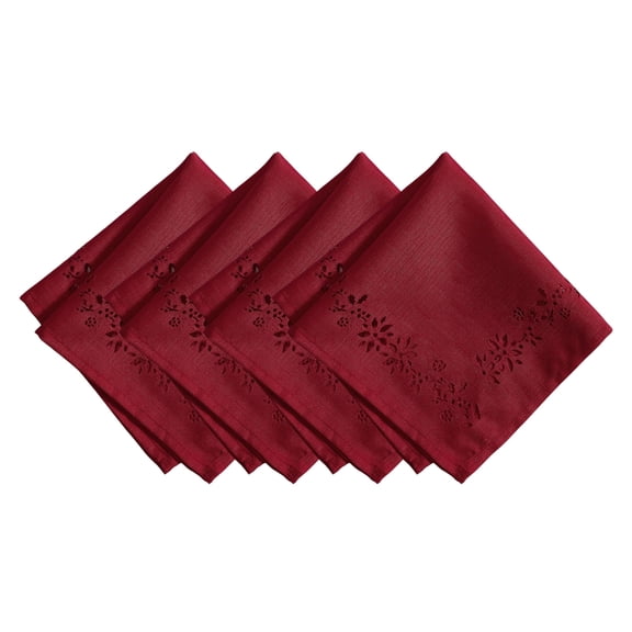 Elrene Home Fashions Poinsettia Noel Laser Cut Napkins, Set of 4, Red, 17" x 17"