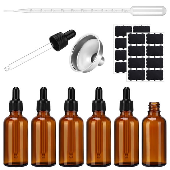 Abaima 6 Pack 50ml Small Empty Glass Dropper Bottles with Pipette, Reusable Leak-Proof Essential Oil Bottles for Aromatherapy, Perfume,Massage Oils, Fragrances, DIY Liquids, Laboratory Use