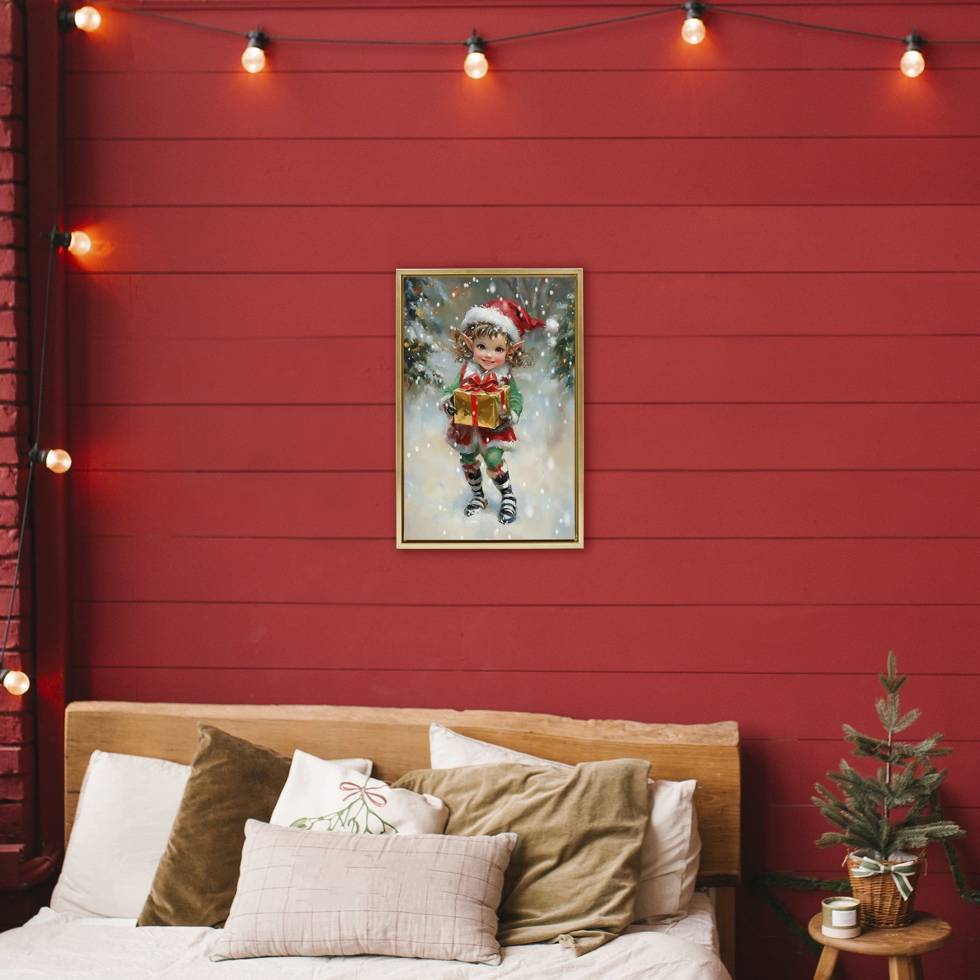 Stupell Industries Santa's Little Elf Gold Framed Floater Canvas Wall Art, design by Tina LeCour