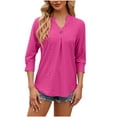 thumbnail image 4 of qolati Women's 3/4 Sleeve Blouses 2024 Summer V Neck Tunic Tops Eyelet Loose Fit Casual Work Shirts for Women, 4 of 6