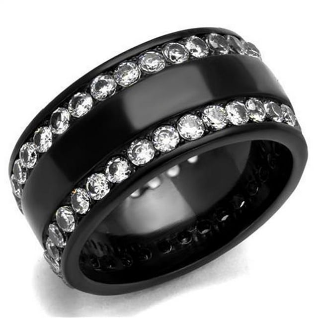 Anneau en Acier Inoxydable Noir pour Femmes avec AAA Grade CZ en Clair - Taille 9