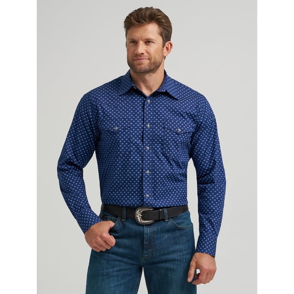 Wrangler Mens Blue Print 20X Competition Shirt