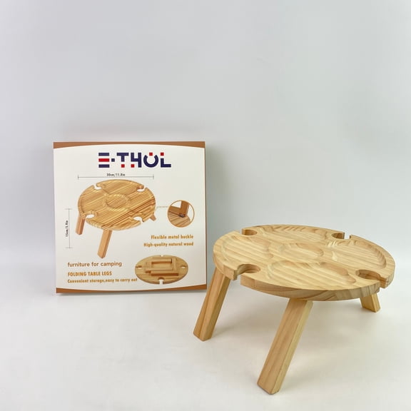 E-THOL furniture for camping,Portable Wine Picnic TableHolders Wood Outdoor Folding Picnic Table, Wine Lover Gift, Fruit Cheese Snack Bed Picnic Tray for Beach, Potluck, Camping, Concert at Park