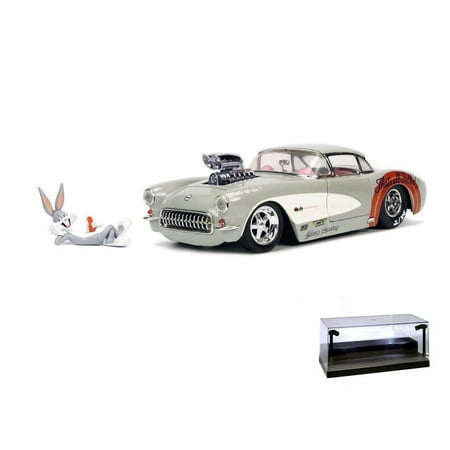 Diecast Car w/Display Case – 1957 Chevy Corvette w/ Bugs Bunny Figure Looney Tunes – Jada Toys 32390 – 1/24 scale Diecast Car