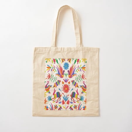 Otomi Folk Mexican Art Canvas Tote Bags, Reusable Shopping Bag