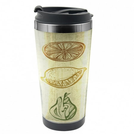 

Fruit Travel Mug Kiwi Pineapple Grapes Berries Steel Thermal Cup 16 oz by Ambesonne