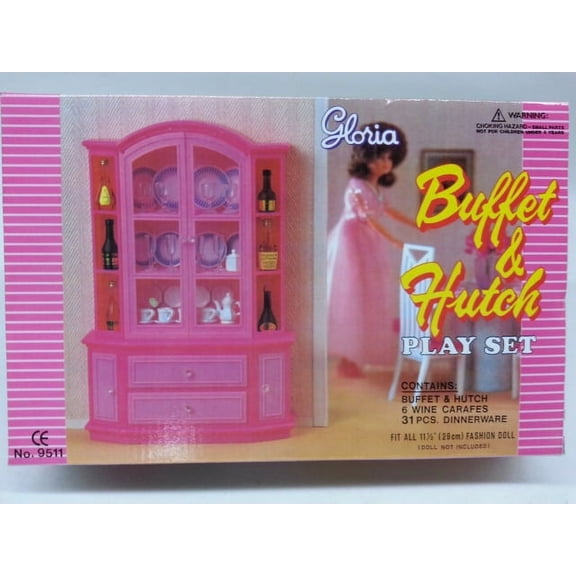 Gloria Buffet and Hutch Barbie Doll Furniture, 46 Pieces