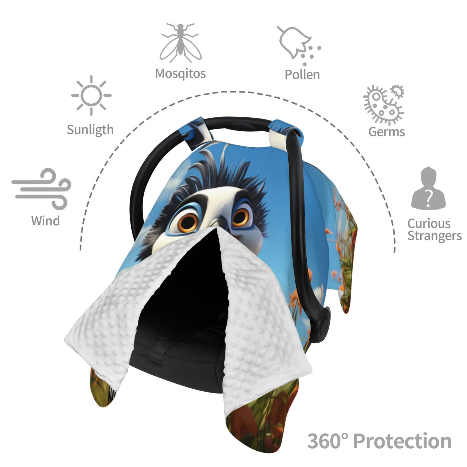 Car Seat Cover Baby - Joyful Animated Bird Breathable Infant Car Seat Cover for Baby Carseat, Lightweight Comfort Baby Essentials Must Haves Newborn Stuff for Girl Boy