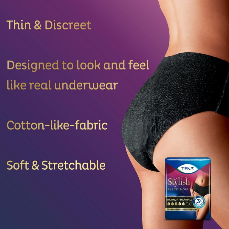 Tena Stylish Black Incontinence Protective Underwear for Women, Maximum  Absorbency, Large, 16 Count 