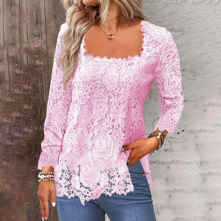 tklpehg Dressy Tops for Women Lace Slim Blouse Square Neck tklpehg Dressy Tops for Women Lace Slim Blouse Square Neck