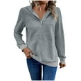 thumbnail image 2 of QATAINLAV Waffle Hoodies for Women Loose Fit Button V Neck Sweatshirts Casual Drawstring Hooded Pullover Solid Color Long Sleeve Blouse with Pocket Gray XXL, 2 of 5