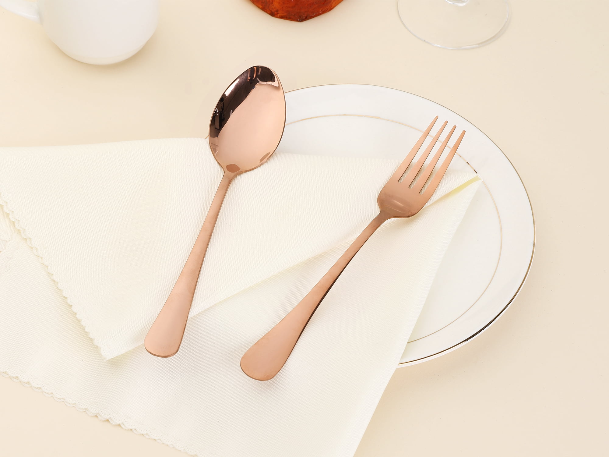 Unique Bargains 12 Pcs Silverware Set Stainless Steel Flatware Rose Gold