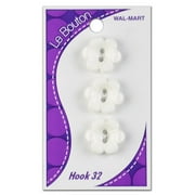 Le Bouton 3/4" Two Hole Opaque Flower Button-White, 3 Pack