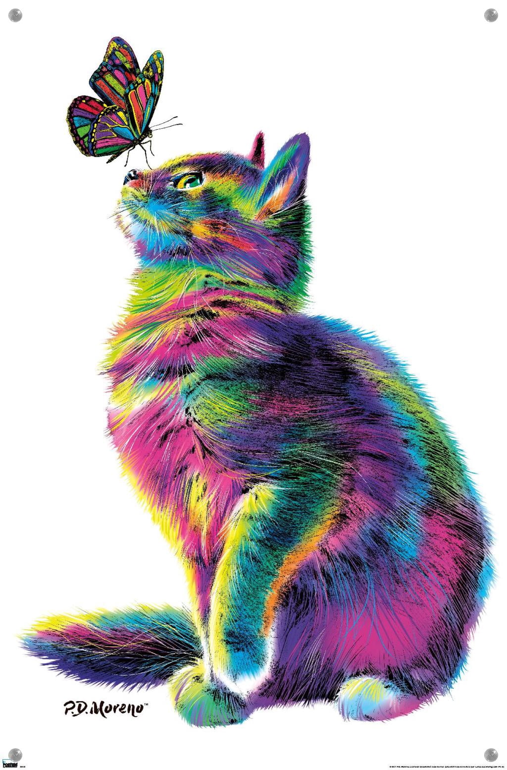 PD Moreno - Cat and Butterfly Wall Poster with Pushpins, 14.725" x 22.375"