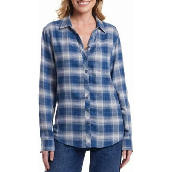 Weatherproof Vintage Women's Long Sleeve Button Down Flannel Shirt (Blue, X-Small)