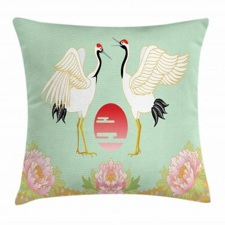 - Feather Throw Pillow Cushion Cover, Japanese Cranes with Simplistic Sunrise Design Colorful Asian Culture Illustration, Decorative Square Accent Pillow Case, 18 X 18 Inches, Multicolor, by Ambesonne