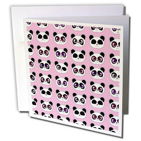 3dRose Cute Panda Expressions Pattern Pink - Greeting Cards, 6 by 6-inches, set of 12